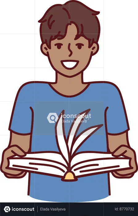 Boy reads an open book  Illustration