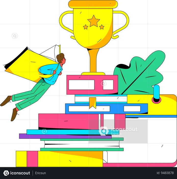 Boy receives graduation trophy  Illustration