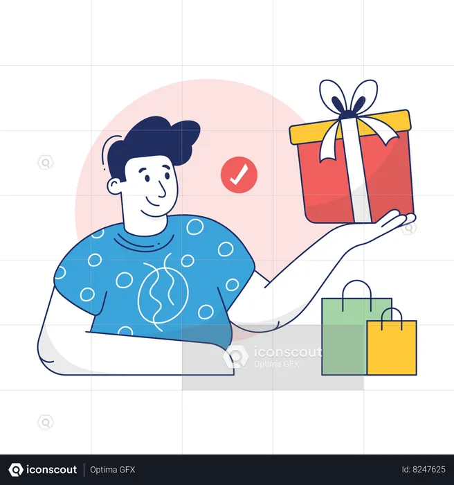 Boy receives Shopping Gift  Illustration