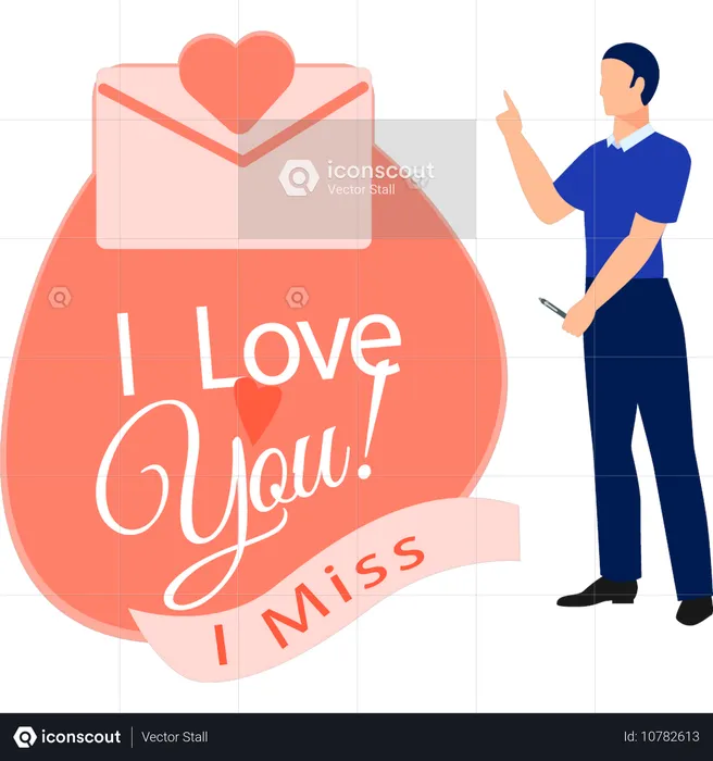 Boy  receiving miss you message  Illustration