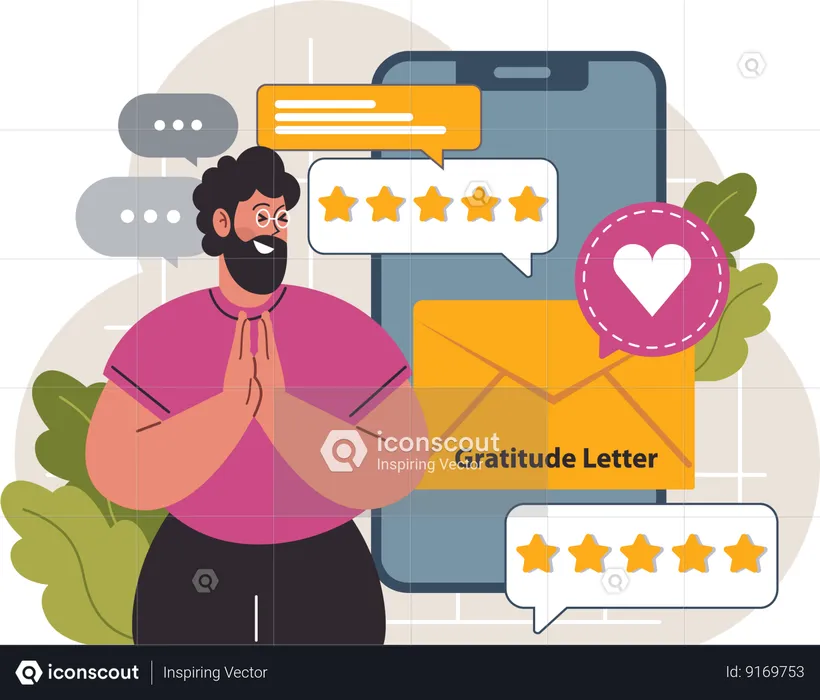 Boy receiving thank you message  Illustration