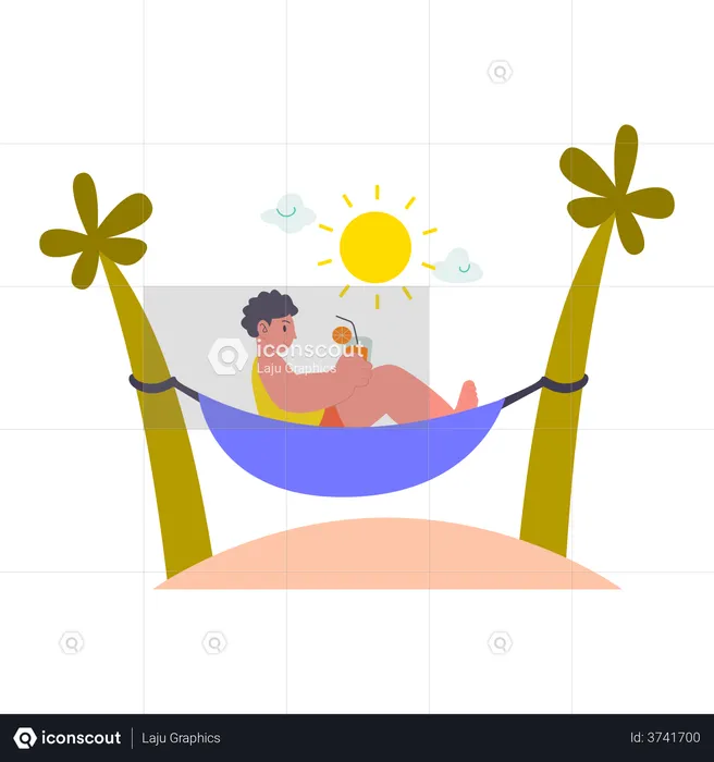 Boy relaxing at beach  Illustration