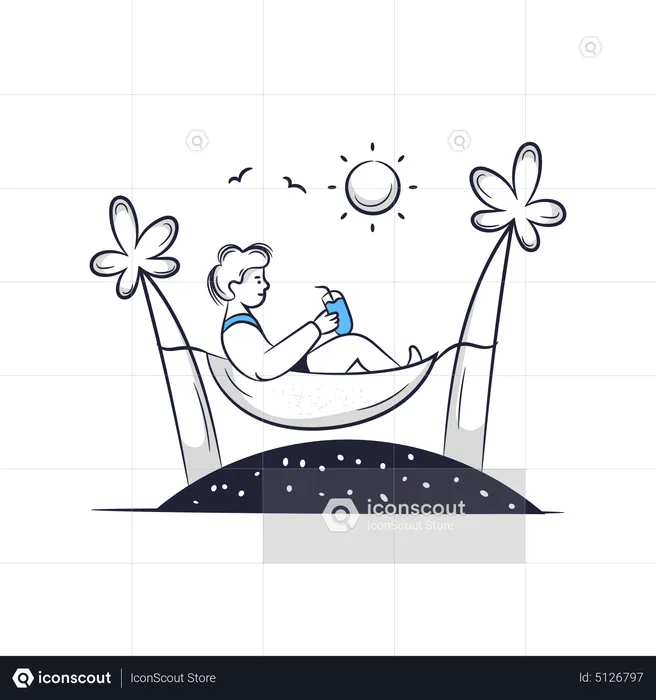 Boy Relaxing At Beach  Illustration