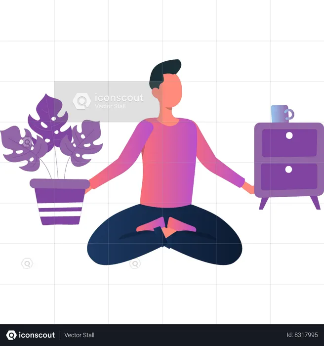 Boy relaxing by meditating  Illustration