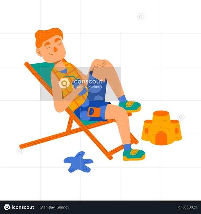 Boy relaxing on beach  Illustration