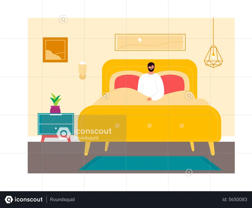Boy relaxing on bed  Illustration