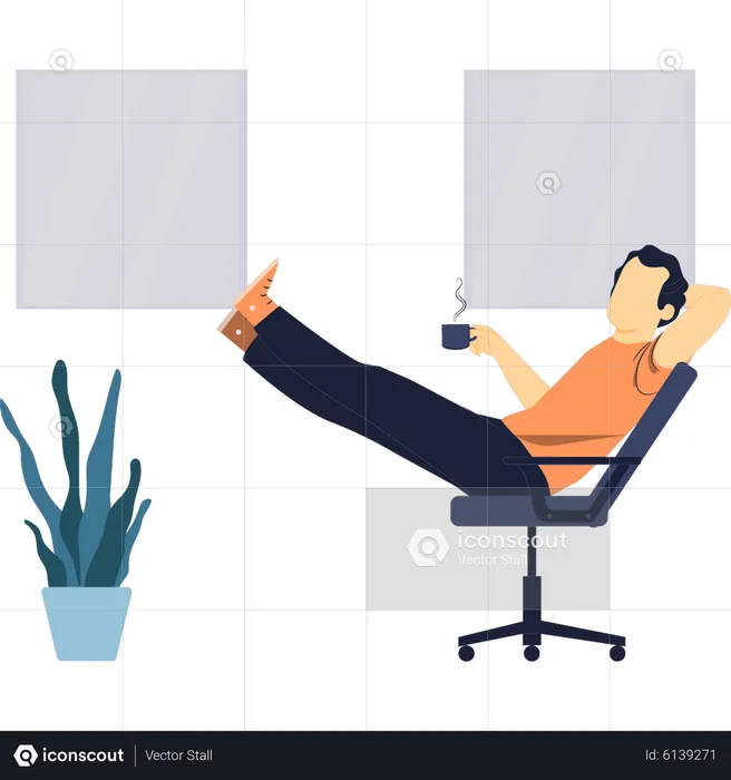 Boy relaxing on chair with cup of coffee  Illustration