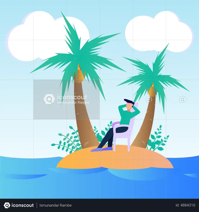 Boy relaxing on island  Illustration