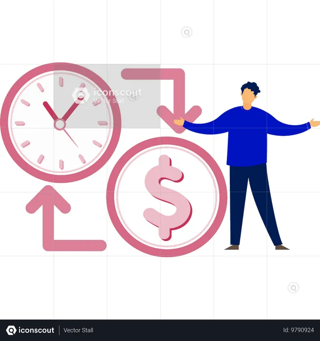 Boy replacing time from money  Illustration