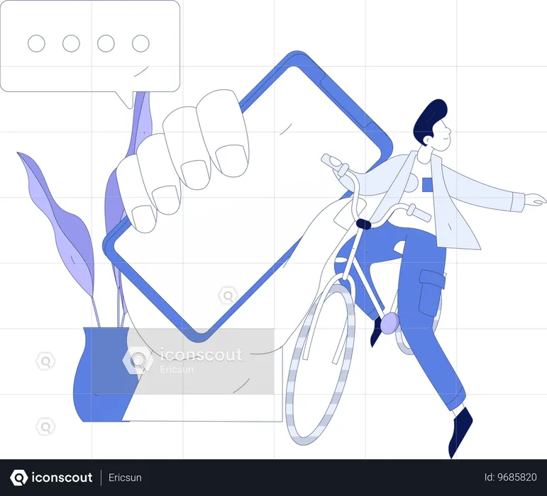 Boy ride cycle while looking marketing message  Illustration