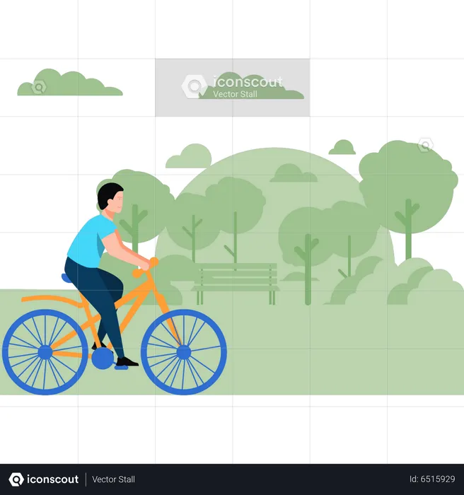 Boy riding bicycle in park  Illustration