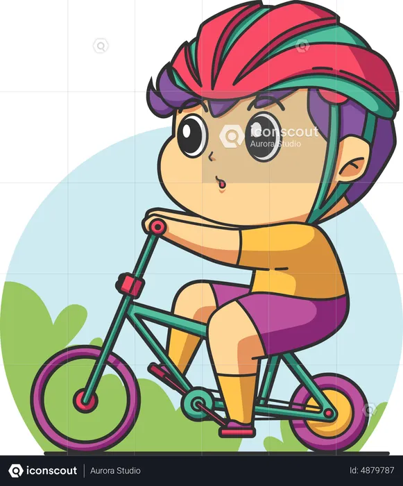 Boy riding bicycle while wearing helmet  Illustration