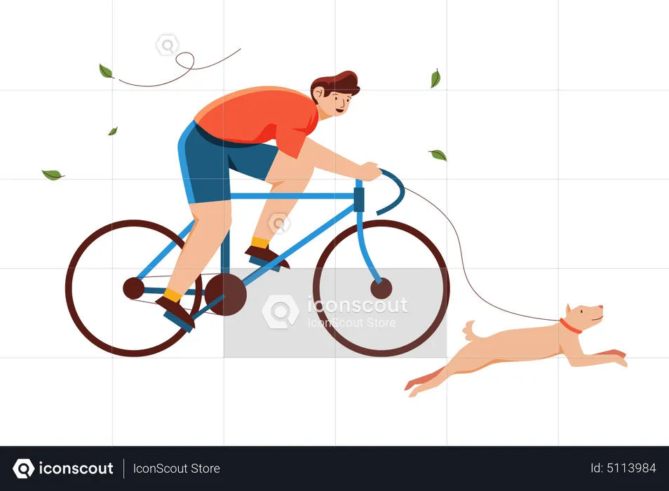 Boy riding bicycle with pet dog  Illustration