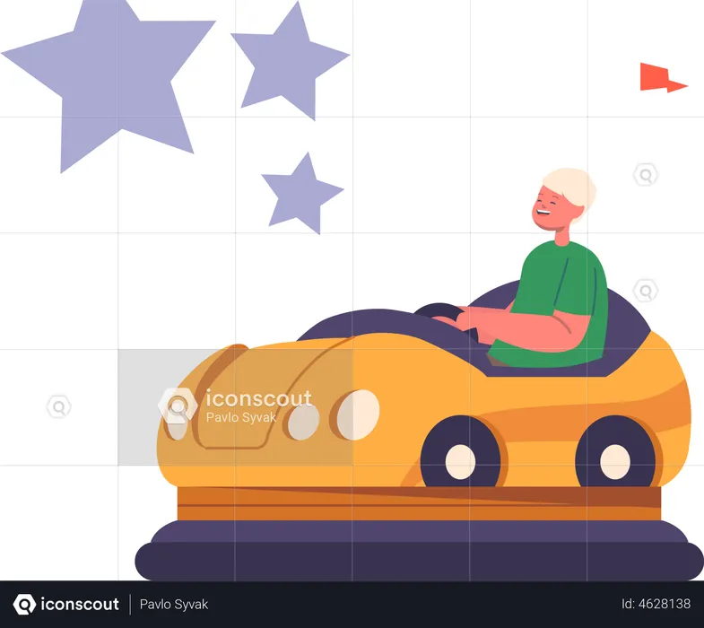 Boy riding Bumper Car Illustration