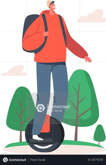 Boy riding electric cycle  Illustration