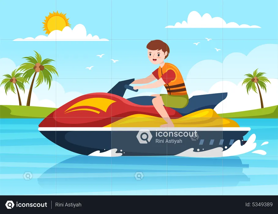 Boy riding jet ski  Illustration