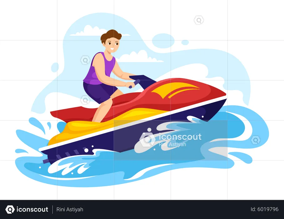 Boy riding jet ski  Illustration