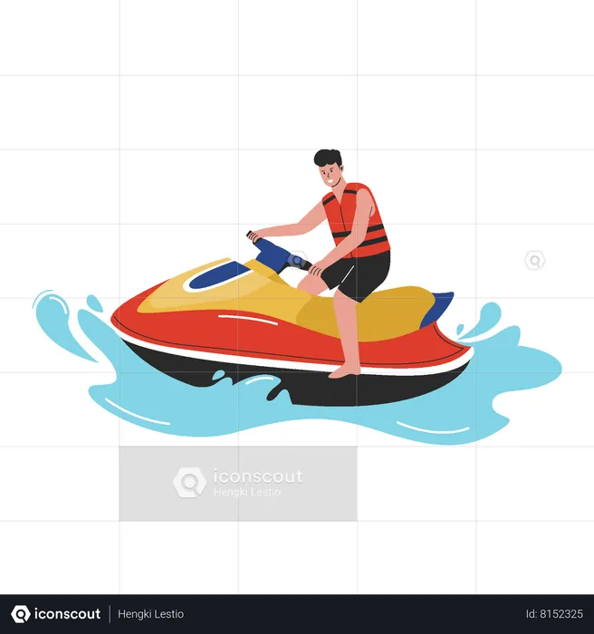 Boy Riding Jetski  Illustration