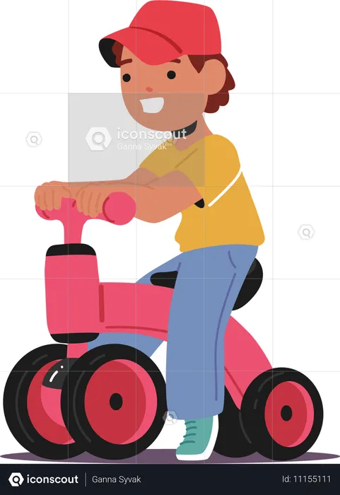 Boy Riding Push Bike  Illustration