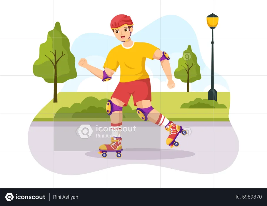 Boy Riding Roller Skates  Illustration