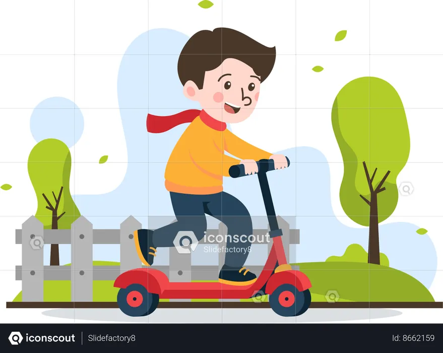 Boy riding scooter  Illustration