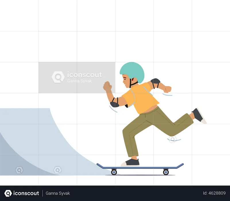 Boy Riding Skateboard in Skate Park  Illustration