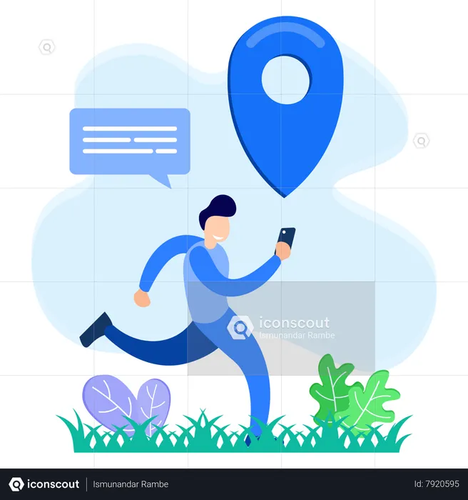 Boy running and find location  Illustration
