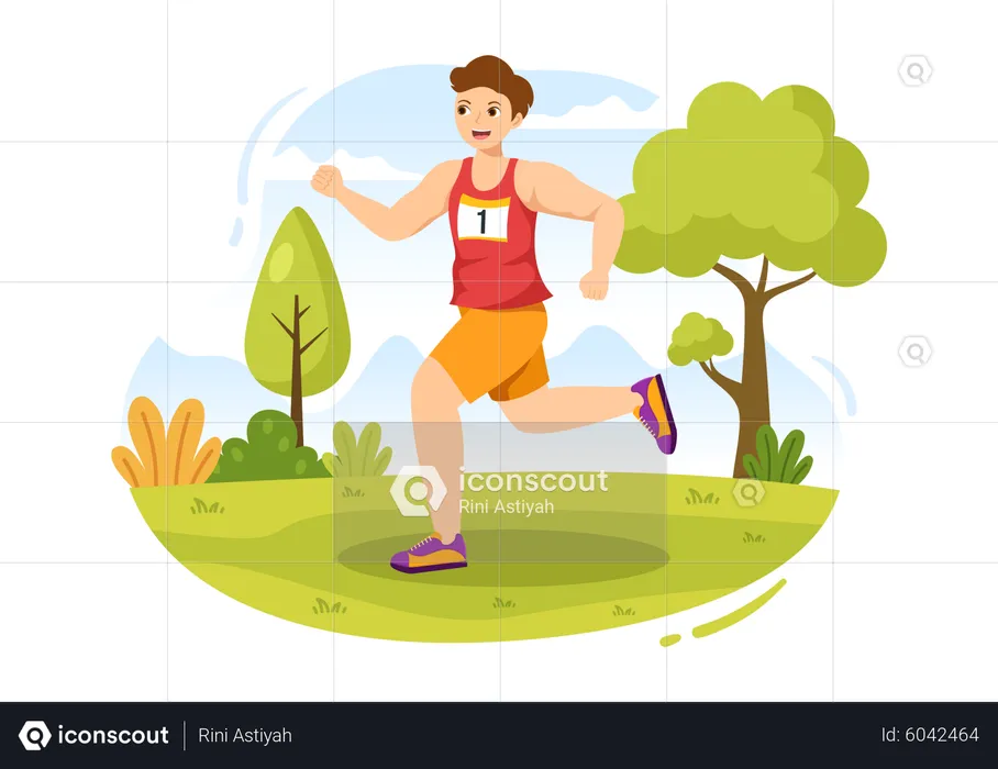 Boy running in Marathon Race  Illustration