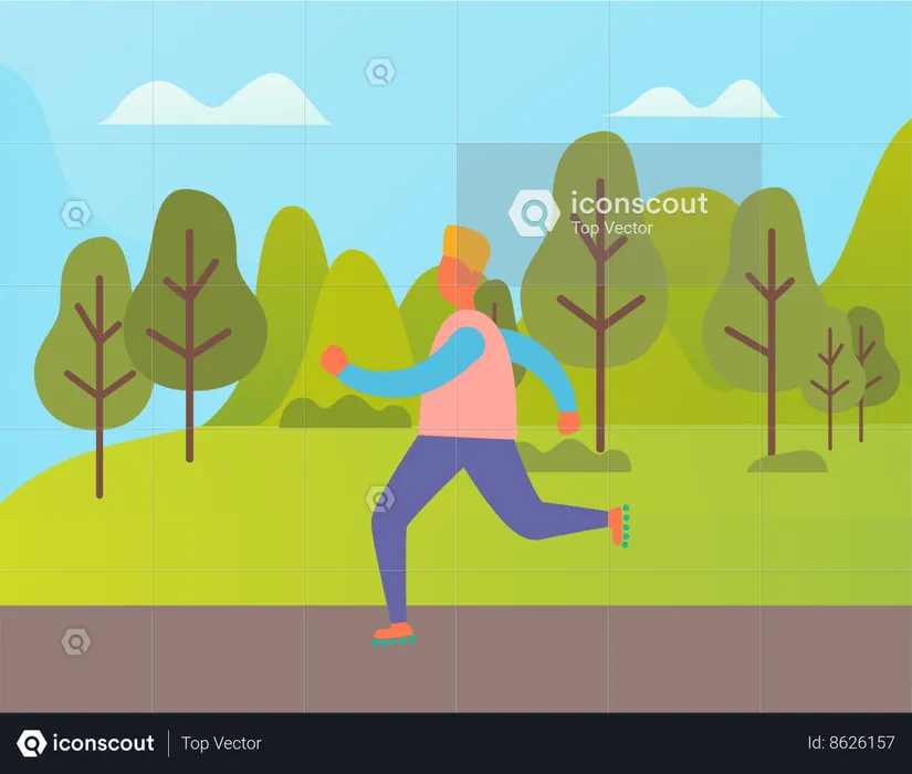 Boy running in park  Illustration