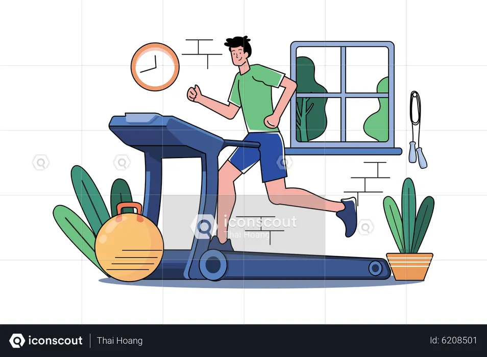 Boy running on treadmill  Illustration