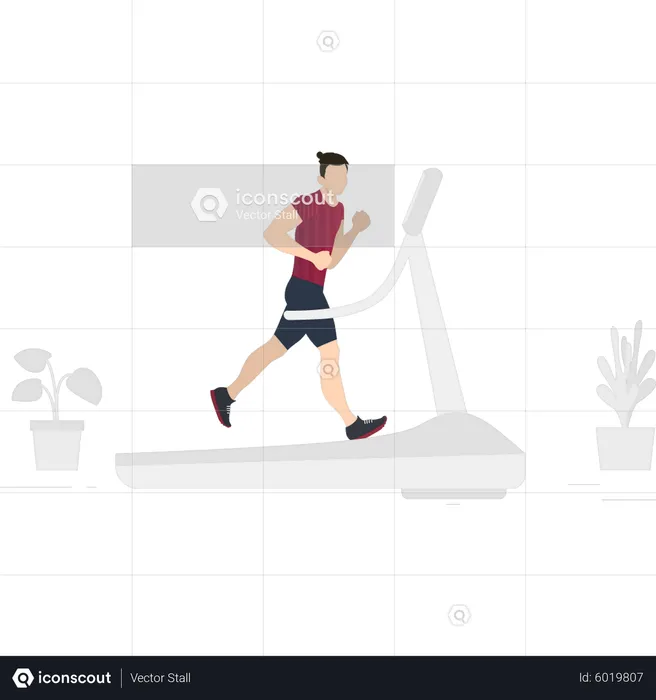 Boy running on treadmill  Illustration