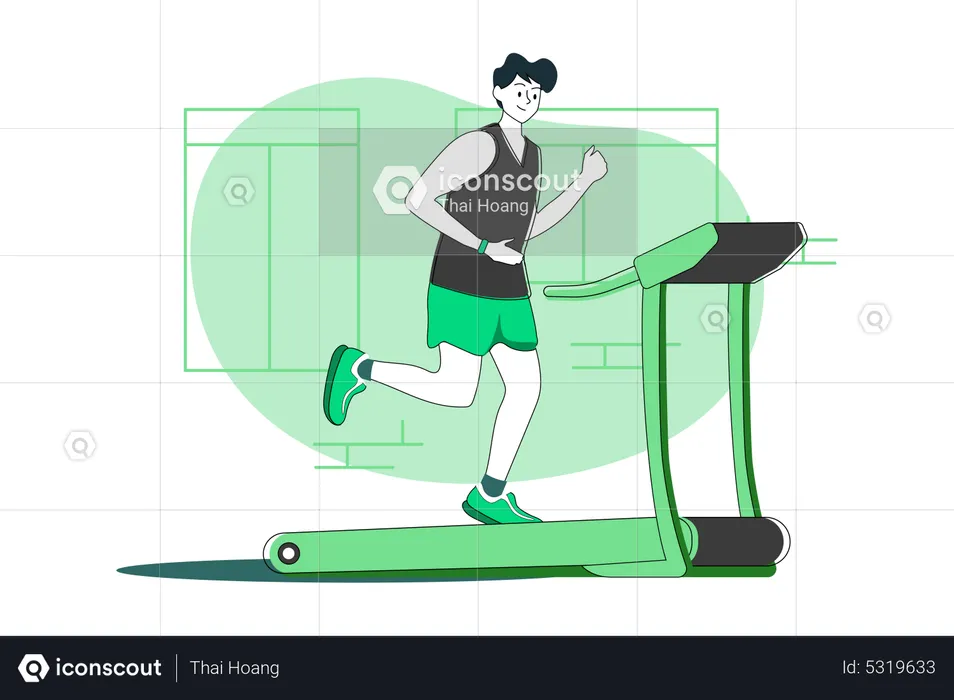 Boy Running On Treadmill  Illustration