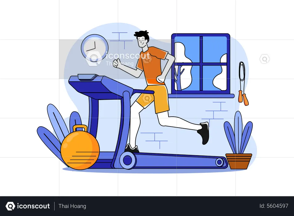 Boy running on treadmill  Illustration