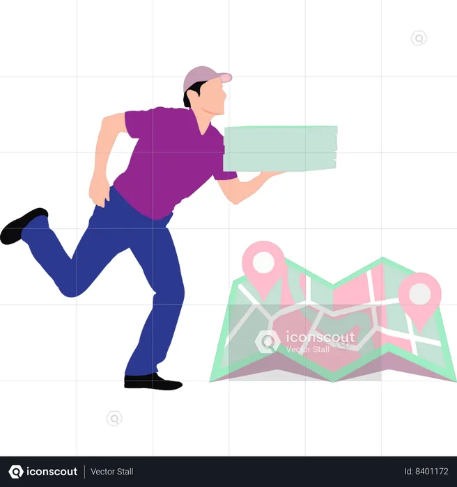 Boy running to deliver parcel  Illustration