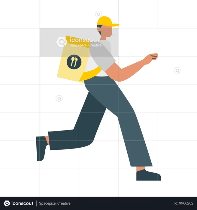 Boy running while doing Delivery Service  Illustration