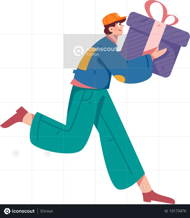 Boy running with gift  Illustration