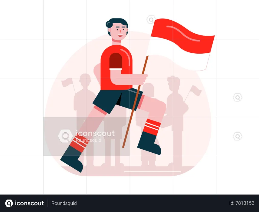 Boy running with Indonesia flag  Illustration