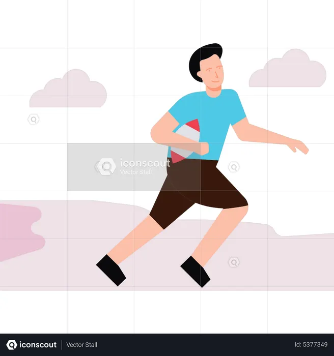 Boy running with rugby  Illustration