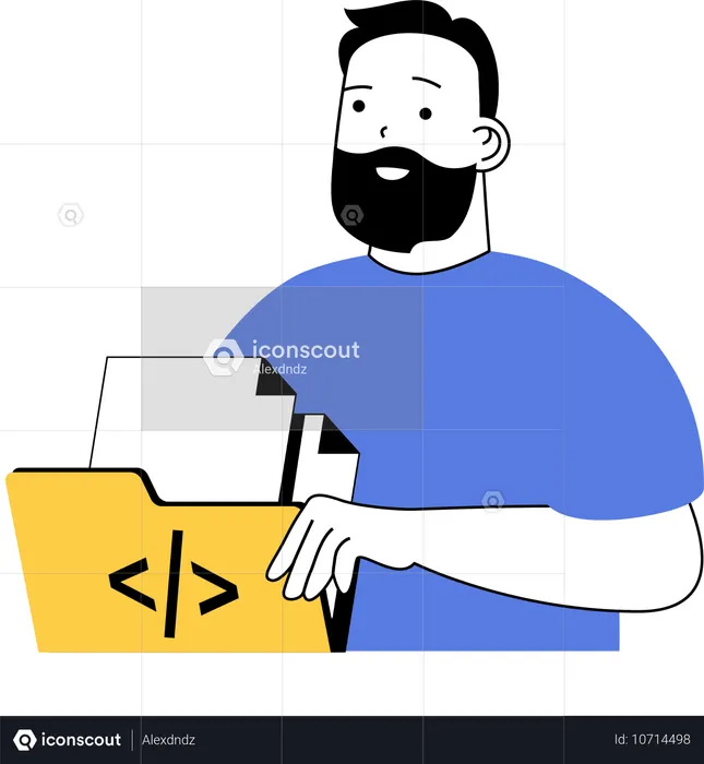プログラミングフォルダを保存する少年  イラスト