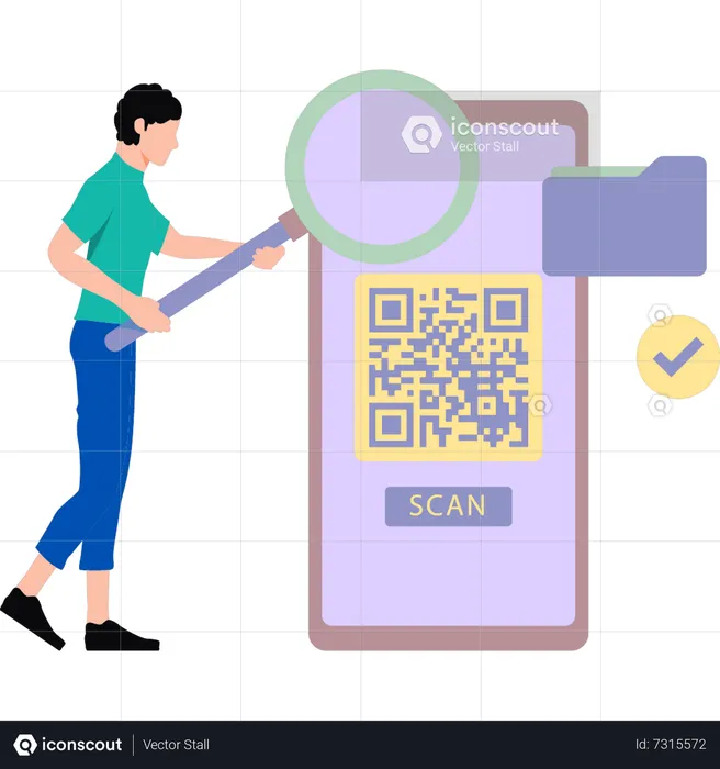 Boy scanning QR code  Illustration