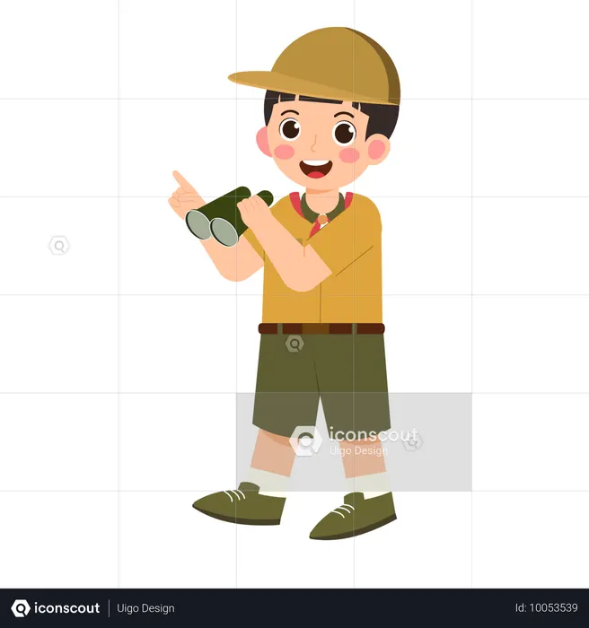 Boy Scout sosteniendo binoculares  Ilustración