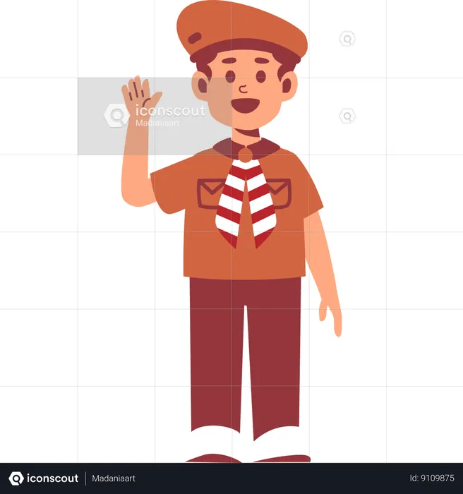 Boy Scout waving hand  Illustration