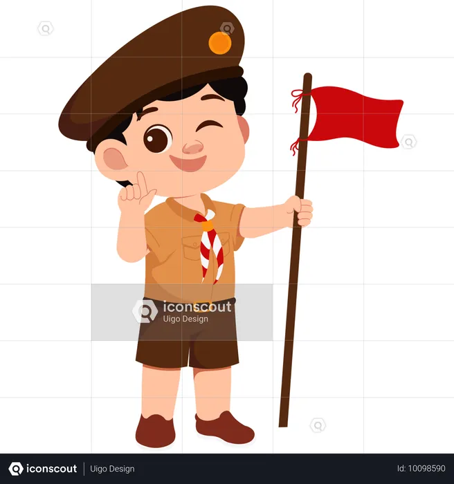 Boy Scout With Flag  Illustration