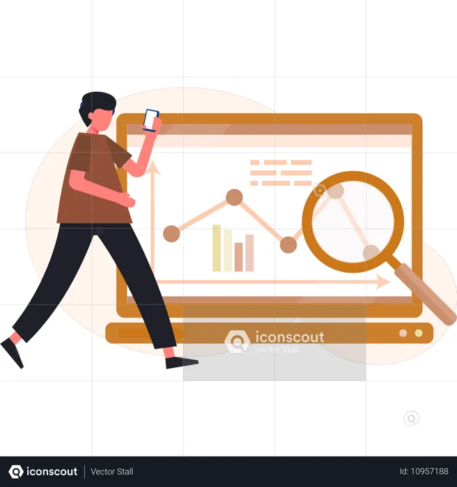 Boy searching analytic graph  Illustration