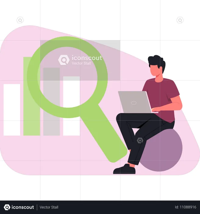 Boy searching business graph  Illustration