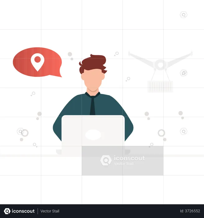 Boy searching for location online using laptop  Illustration