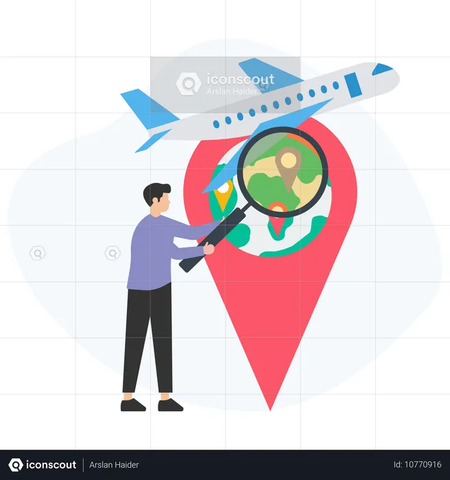 Boy searching for travel location  Illustration