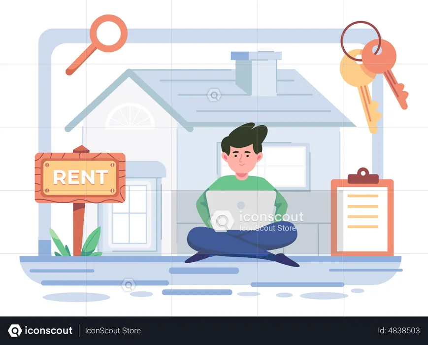 Boy searching house for rent  Illustration