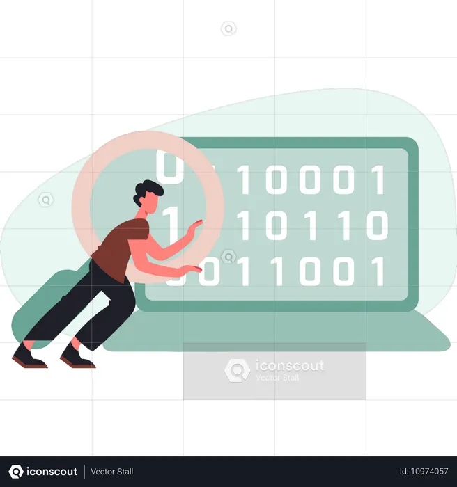 Boy searching laptop coding  Illustration