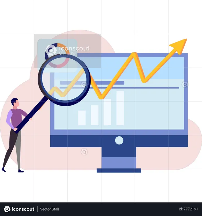 Boy searching on business graph  Illustration